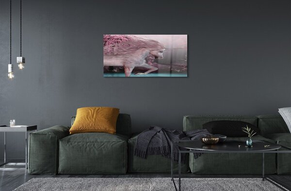 Quadro vetro Lago dell'albero dell'unicorno 100x50 cm 2 appendini