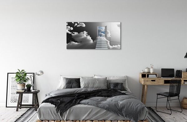 Quadro vetro Nuvole della porta della scala 100x50 cm 2 appendini