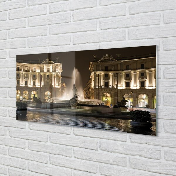 Quadro vetro Fontana di roma di notte 100x50 cm 2 appendini