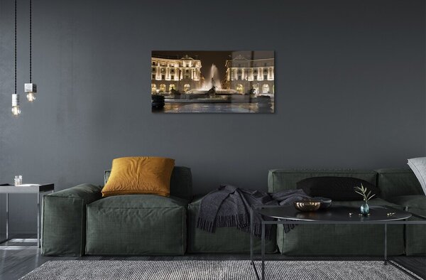 Quadro vetro Fontana di roma di notte 100x50 cm 2 appendini