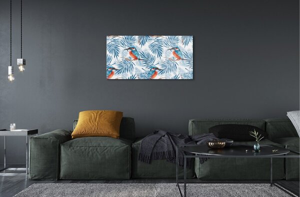 Quadro su vetro Uccello dipinto su un ramo 100x50 cm 2 appendini