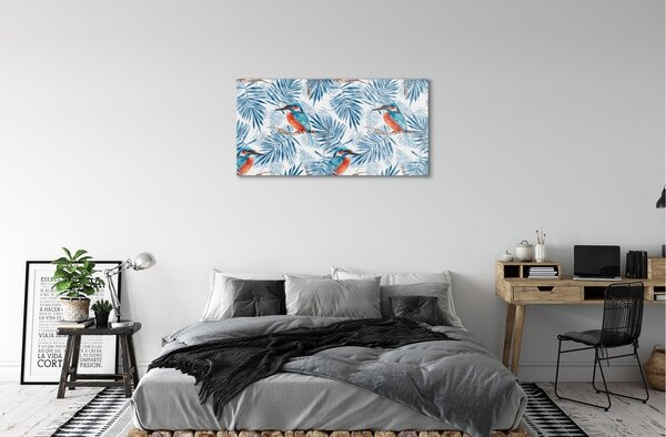 Quadro su vetro Uccello dipinto su un ramo 100x50 cm 2 appendini