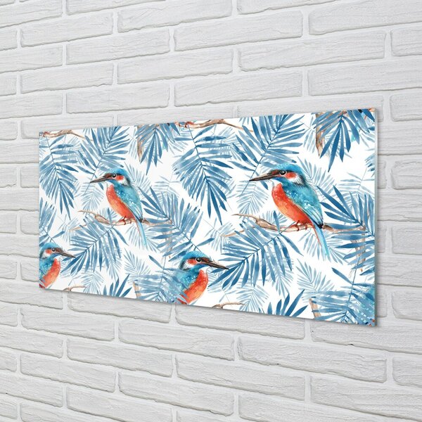 Quadro su vetro Uccello dipinto su un ramo 100x50 cm 2 appendini