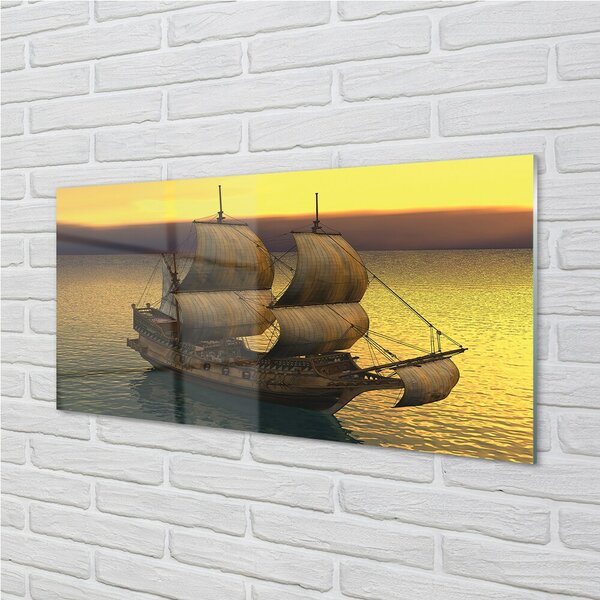 Quadro vetro Cielo giallo nave mare 100x50 cm 2 appendini