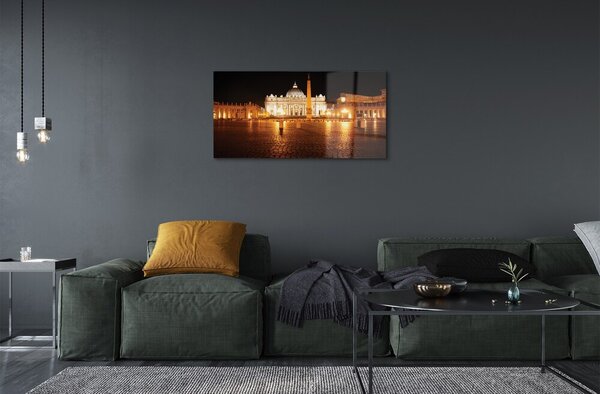 Quadro vetro Piazza della basilica di roma di notte 100x50 cm 2 appendini