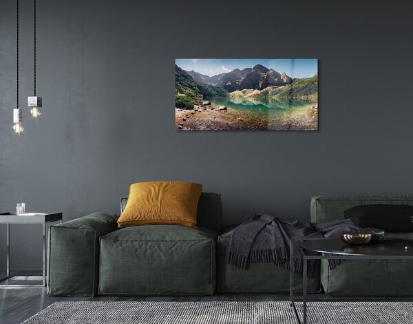 Quadro in vetro Lago di montagna 100x50 cm 2 appendini