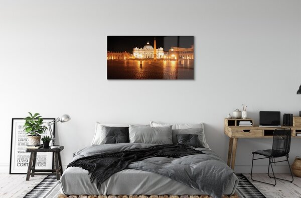 Quadro vetro Piazza della basilica di roma di notte 100x50 cm 2 appendini
