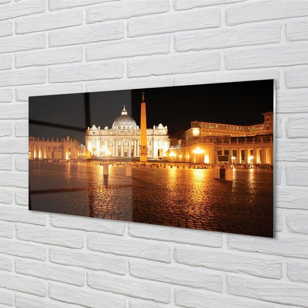 Quadro vetro Piazza della basilica di roma di notte 100x50 cm 2 appendini