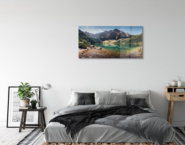 Quadro in vetro Lago di montagna 100x50 cm 2 appendini