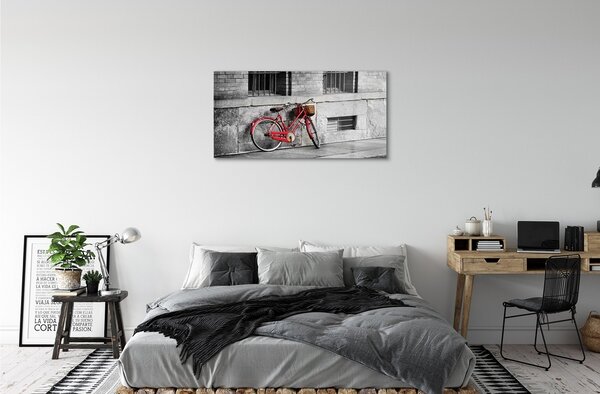 Quadro vetro Bicicletta rossa con cestino 100x50 cm 2 appendini