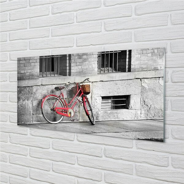Quadro vetro Bicicletta rossa con cestino 100x50 cm 2 appendini