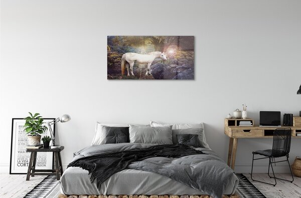 Quadro su vetro Unicorno nella foresta 100x50 cm 2 appendini