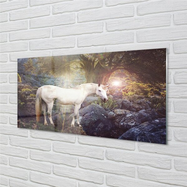 Quadro su vetro Unicorno nella foresta 100x50 cm 2 appendini