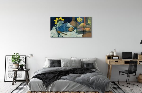 Quadro in vetro Natura morta con teiera e frutta - paul gauguin 100x50 cm 2 appendini