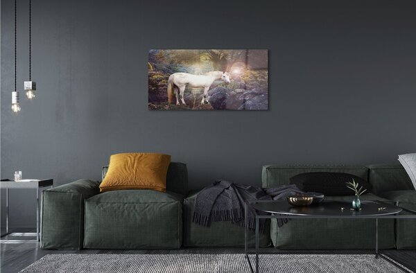 Quadro su vetro Unicorno nella foresta 100x50 cm 2 appendini
