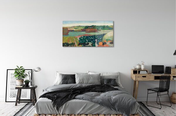 Quadro di vetro Covoni in bretagna - paul gauguin 100x50 cm 2 appendini