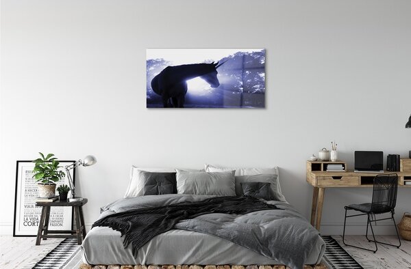Quadro vetro Foresta di unicorni 100x50 cm 2 appendini