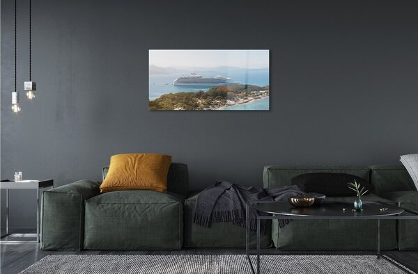 Quadro in vetro Nave isola montagna mare 100x50 cm 2 appendini