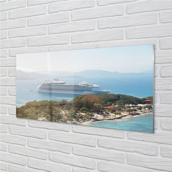 Quadro in vetro Nave isola montagna mare 100x50 cm 2 appendini