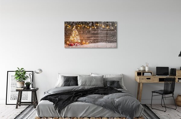 Quadro su vetro Decorazioni di neve per l'albero di natale 100x50 cm 2 appendini