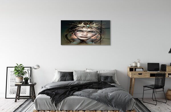 Quadro in vetro Donna occhi azzurri 100x50 cm 2 appendini