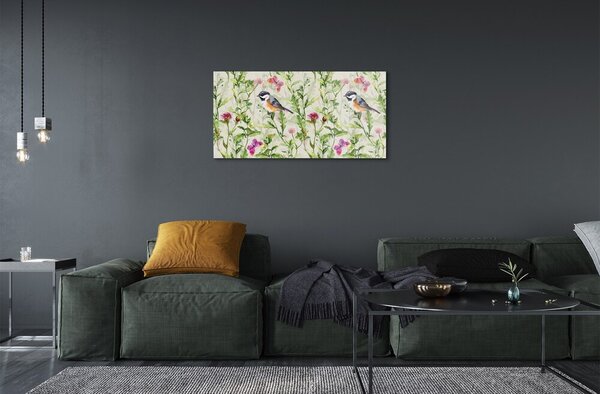 Quadro in vetro Uccello nell'erba 100x50 cm 2 appendini