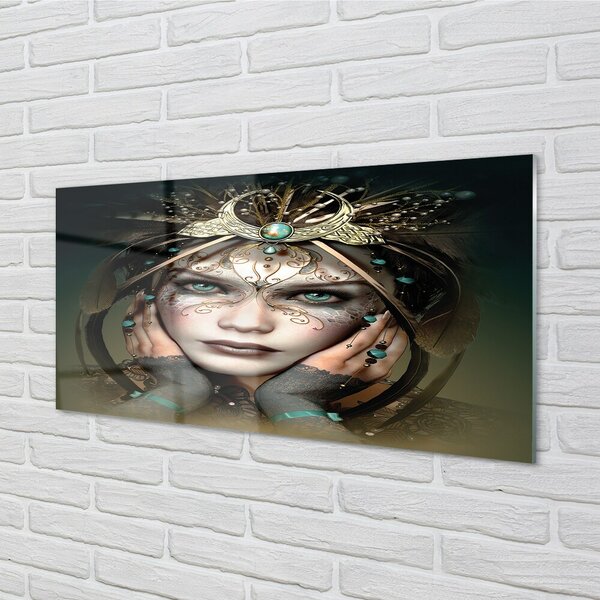 Quadro in vetro Donna occhi azzurri 100x50 cm 2 appendini