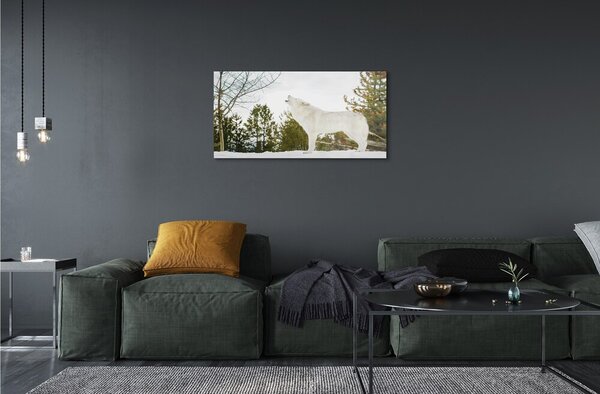 Quadro di vetro Lupo foresta invernale 100x50 cm 2 appendini