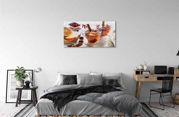 Quadro vetro Tazza da tè invernale 100x50 cm 2 appendini
