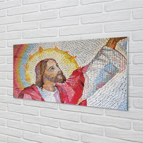 Quadro su vetro Gesù mosaico 100x50 cm 2 appendini