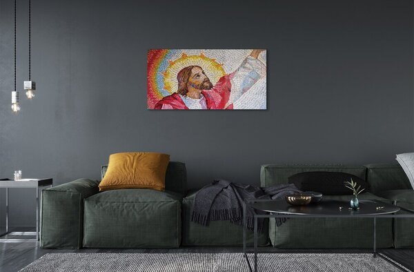 Quadro su vetro Gesù mosaico 100x50 cm 2 appendini