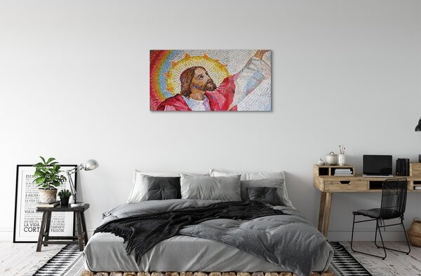 Quadro su vetro Gesù mosaico 100x50 cm 2 appendini