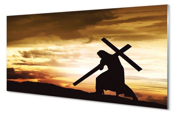 Quadro vetro Gesù croce al tramonto 100x50 cm