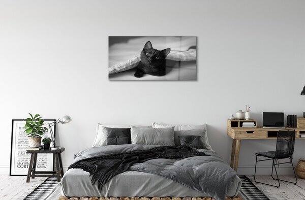 Quadro vetro Gatto sotto il piumone 100x50 cm 2 appendini