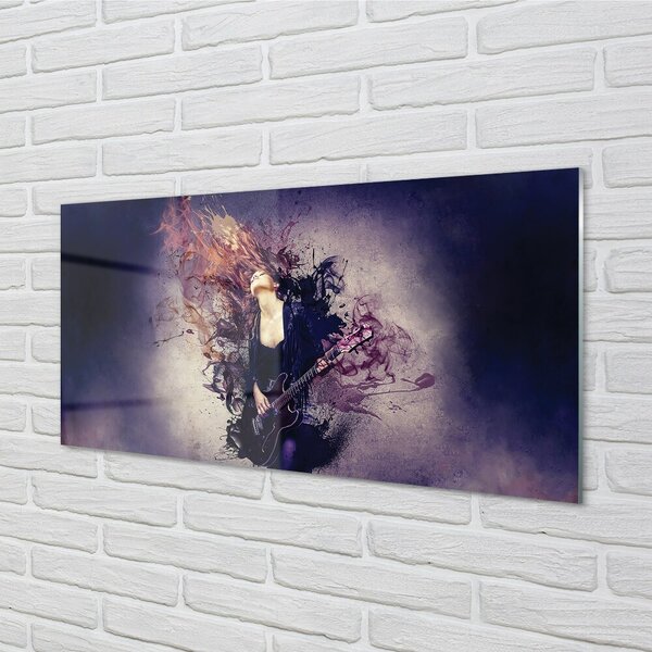 Quadro vetro Note di chitarra femminile 100x50 cm 2 appendini