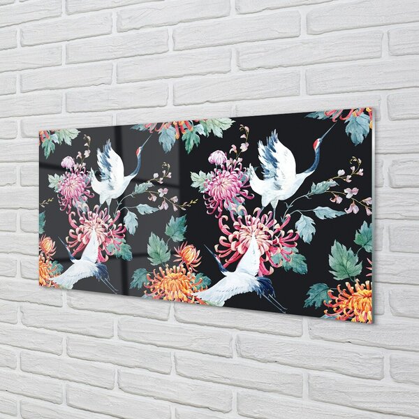 Quadro in vetro Uccelli con fiori 100x50 cm 2 appendini