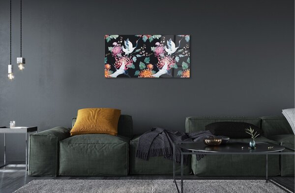 Quadro in vetro Uccelli con fiori 100x50 cm 2 appendini