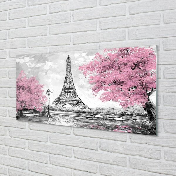 Quadro in vetro Parigi alberi primavera 100x50 cm 2 appendini