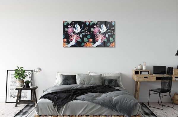 Quadro in vetro Uccelli con fiori 100x50 cm 2 appendini