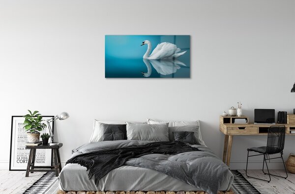 Quadro in vetro Cigno nell'acqua 100x50 cm 2 appendini