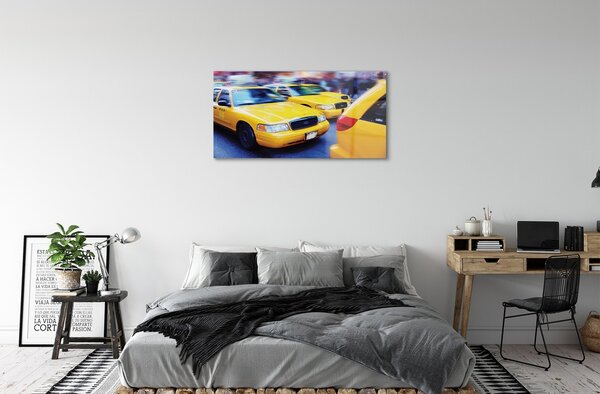 Quadro di vetro Taxi giallo città 100x50 cm 2 appendini