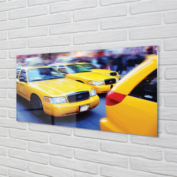 Quadro di vetro Taxi giallo città 100x50 cm 2 appendini