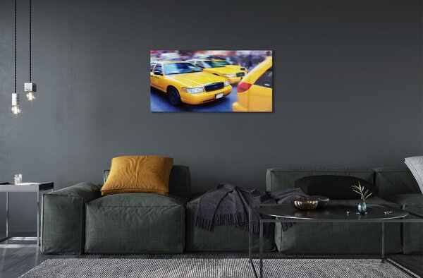Quadro di vetro Taxi giallo città 100x50 cm 2 appendini
