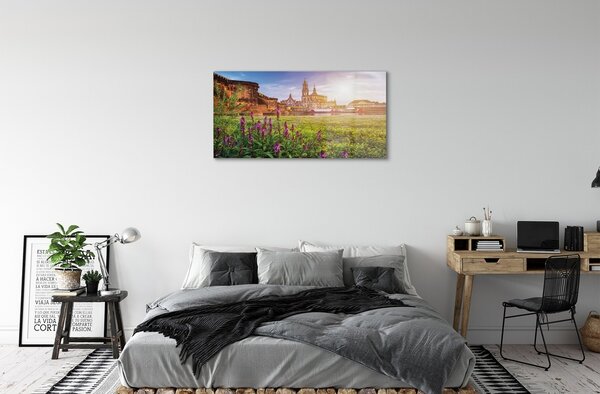 Quadro su vetro Germania alba del fiume 100x50 cm 2 appendini