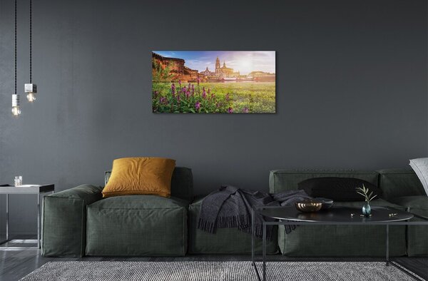 Quadro su vetro Germania alba del fiume 100x50 cm 2 appendini