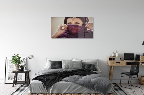 Quadro su vetro Tessuto donna viola 100x50 cm 2 appendini