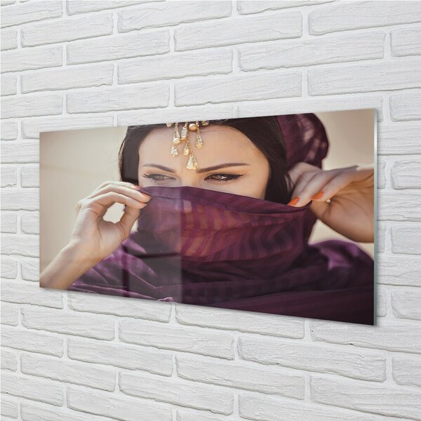 Quadro su vetro Tessuto donna viola 100x50 cm 2 appendini