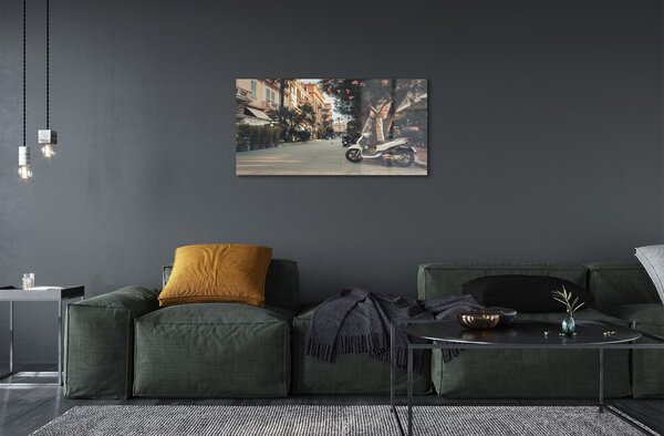 Quadro di vetro Moto palme città estate 100x50 cm 2 appendini