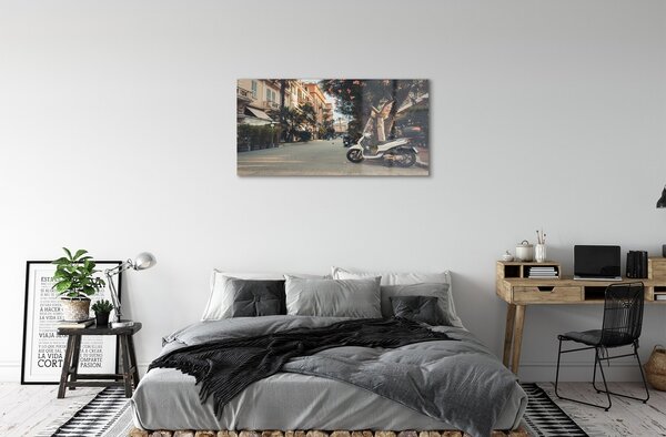 Quadro di vetro Moto palme città estate 100x50 cm 2 appendini