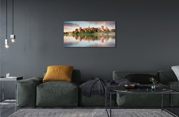 Quadro vetro Castello di cracovia fiume 100x50 cm 2 appendini